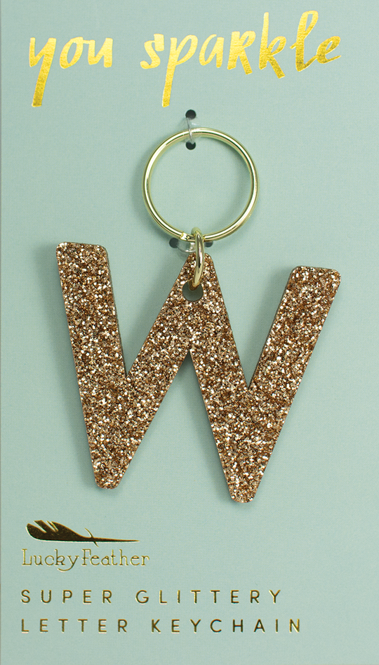 Lucky Feather Glitter Initial Keychain