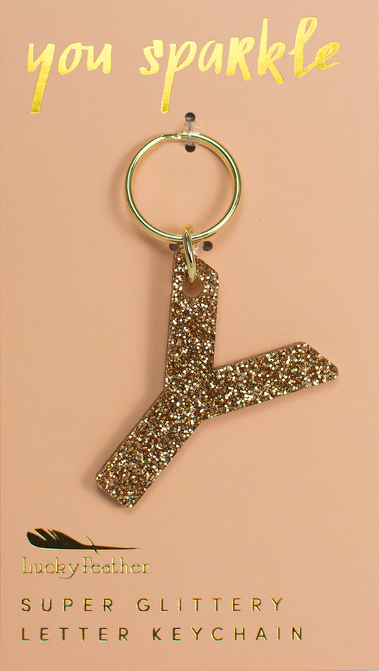 Lucky Feather Glitter Initial Keychain