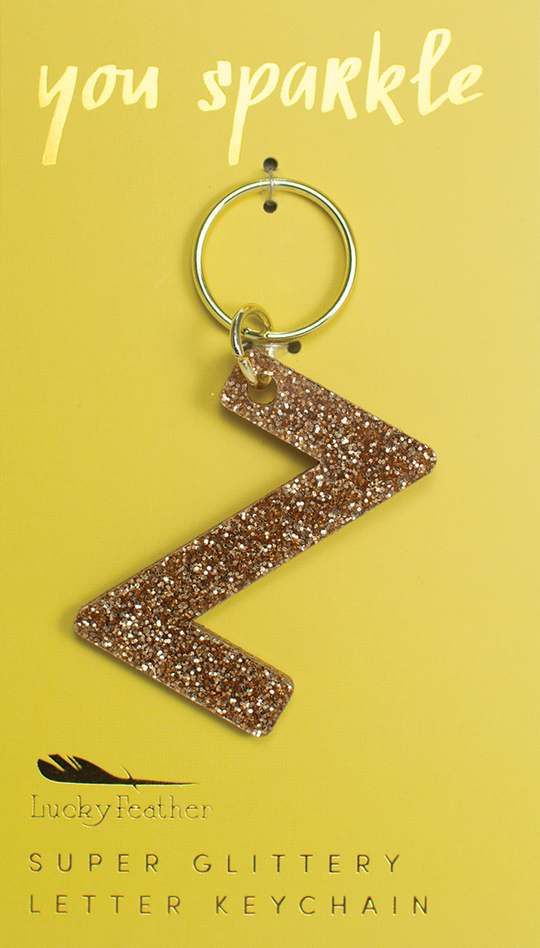 Lucky Feather Glitter Initial Keychain