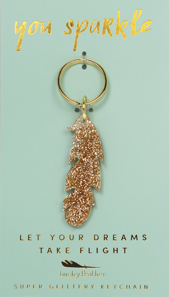 Lucky Feather Glitter Shape Keychain