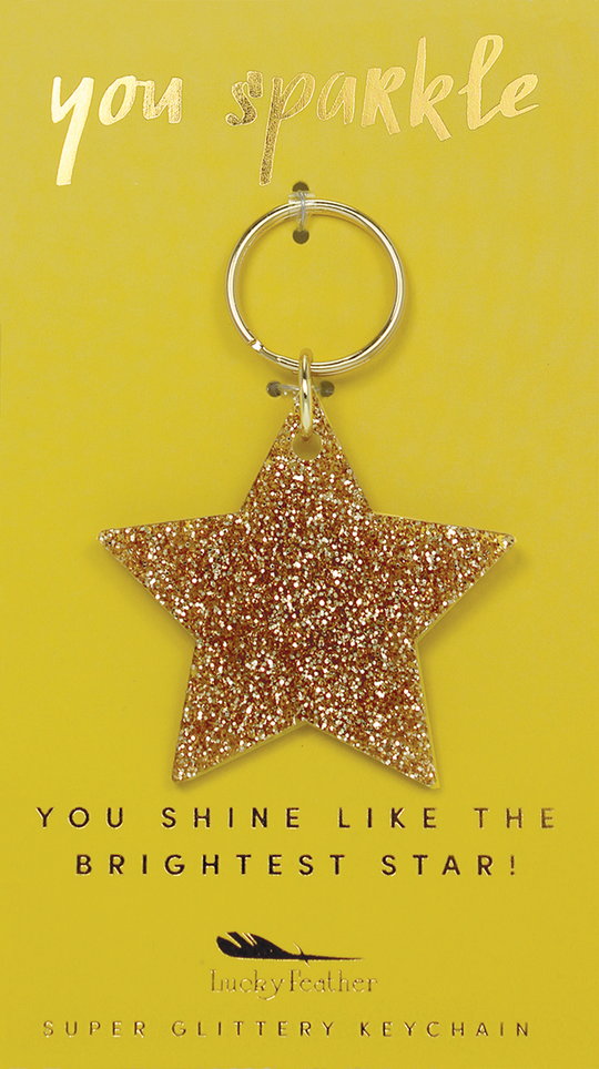 Lucky Feather Glitter Shape Keychain