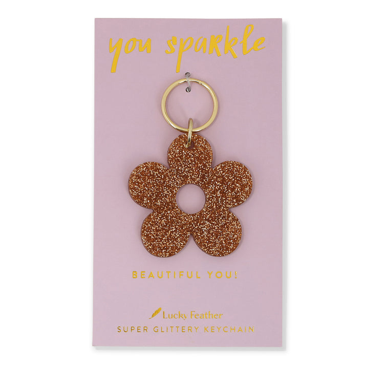 Lucky Feather Glitter Shape Keychain