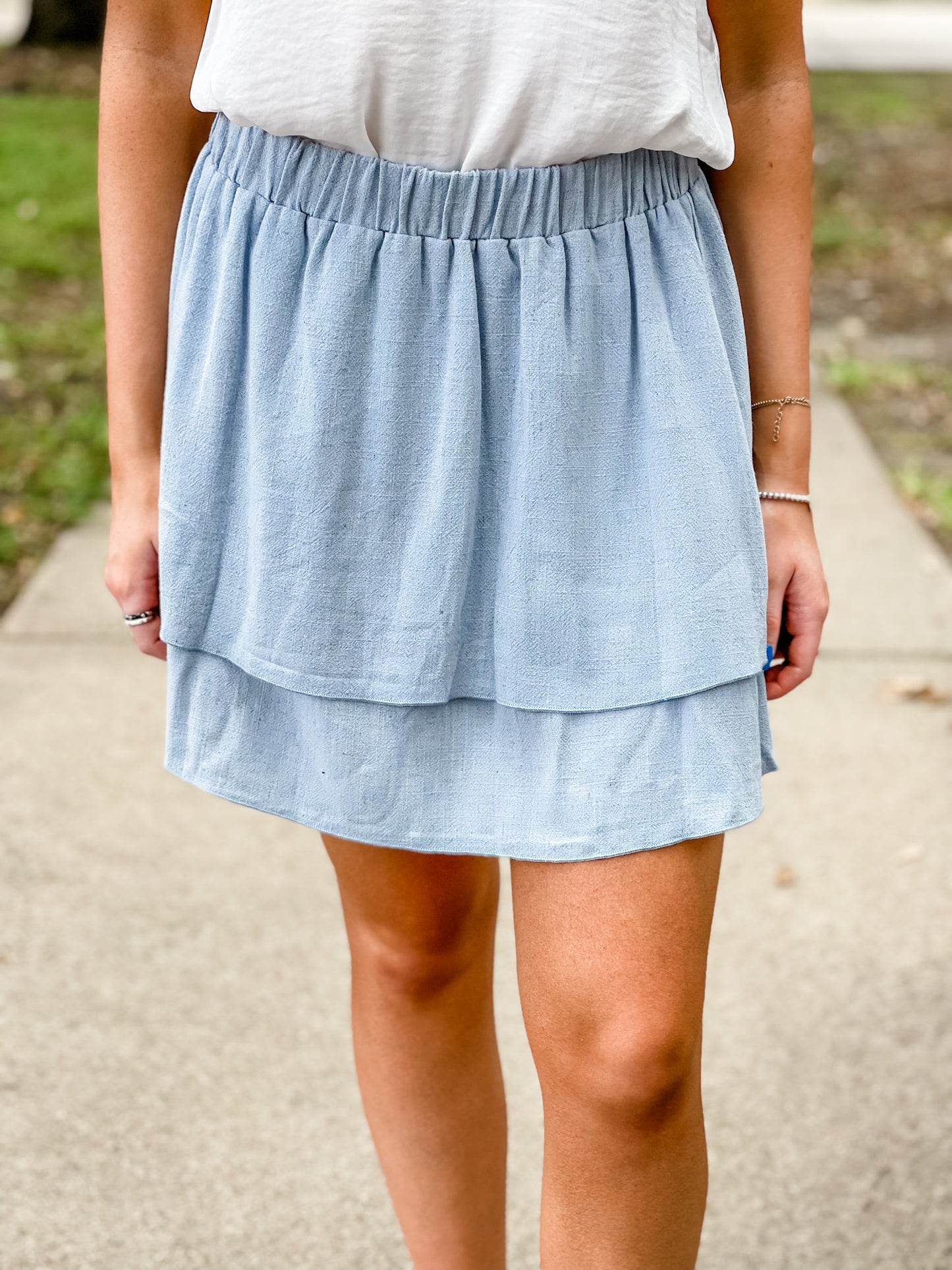 The Robin Double Layer Tiered Skirt-Light Blue