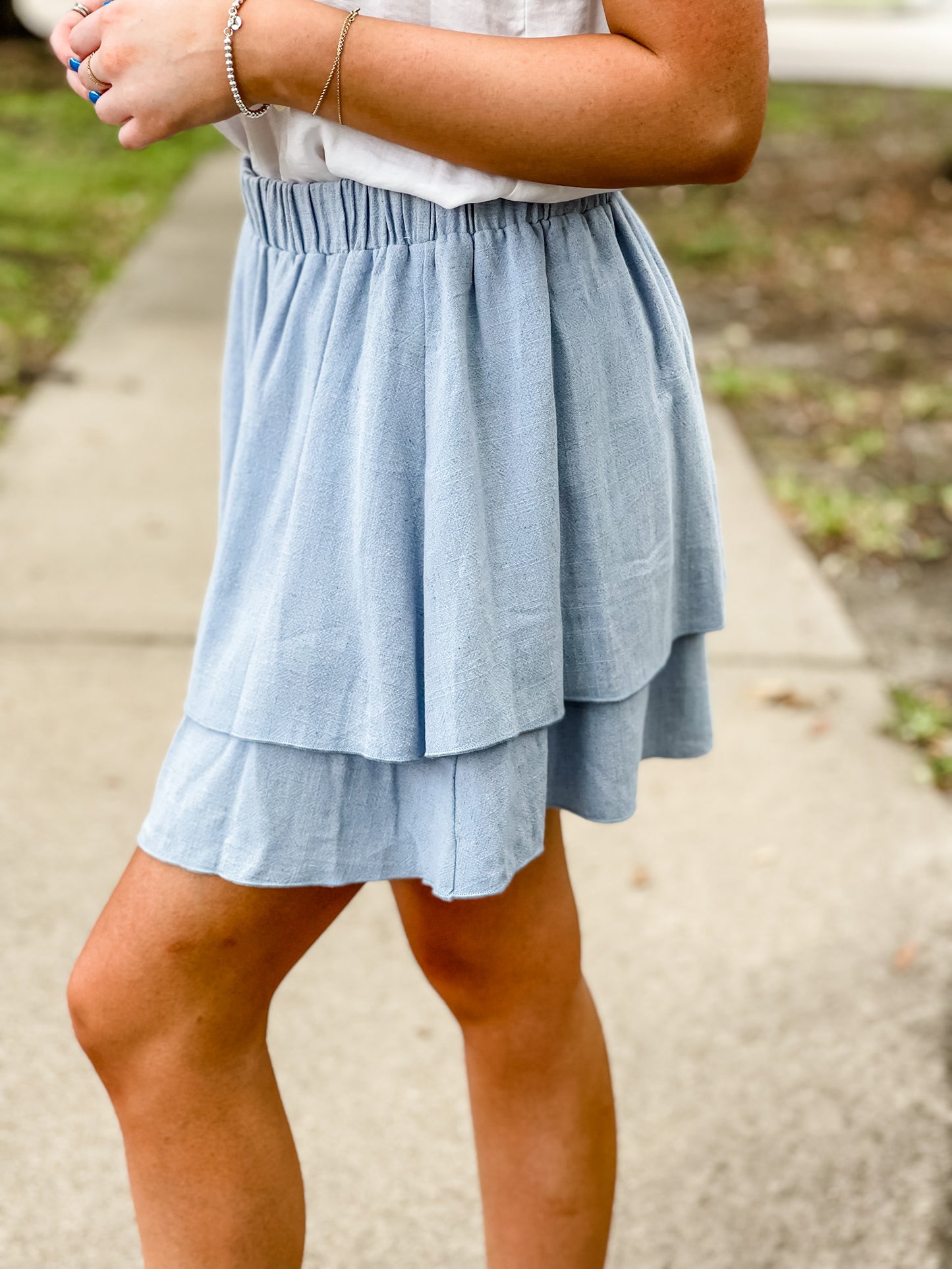 The Robin Double Layer Tiered Skirt-Light Blue