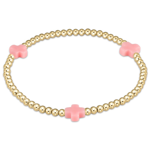Enewton “Signature Cross” Gold 3mm Bead Bracelet- Pink (BSCGP3PK)