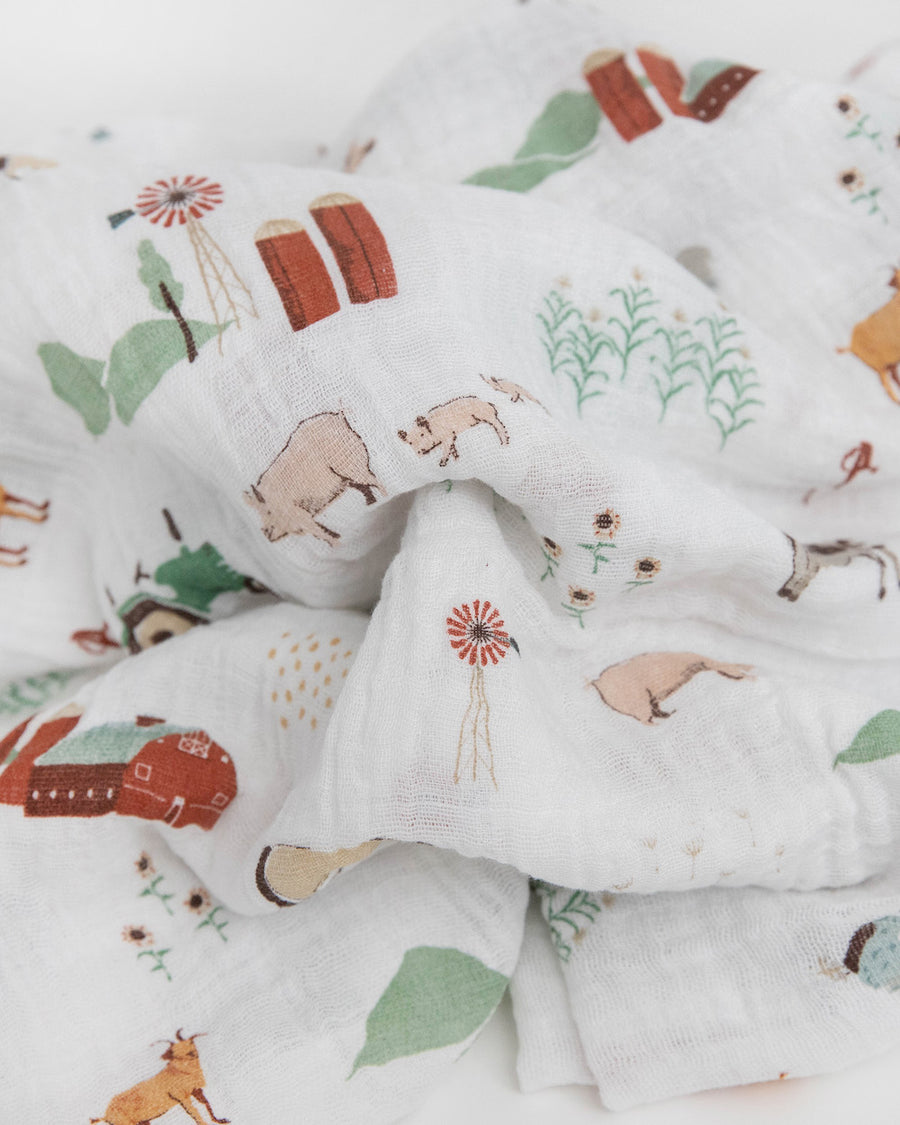 Little Unicorn Cotton Muslin Swaddle Blanket Set of 3- Farmyard