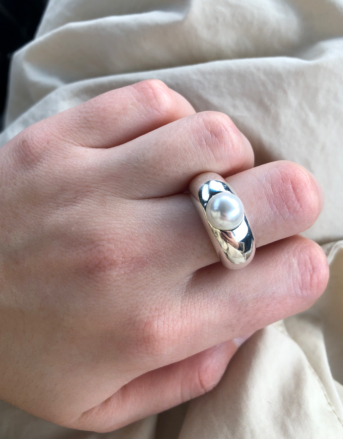 Bling Bar "Frankie" Pearl Ring-Silver