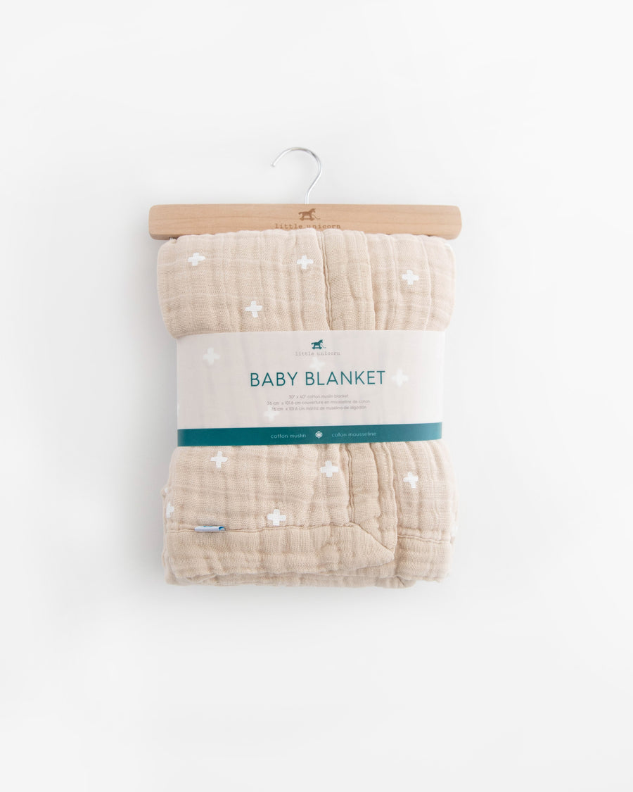 Little Unicorn Cotton Muslin Baby Quilt - Taupe Cross