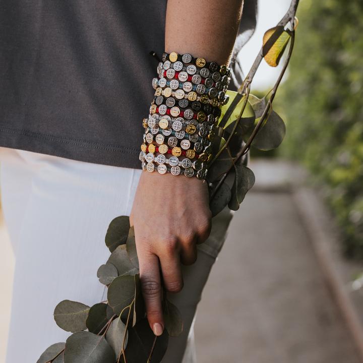My Saint My Hero Blessing Bracelet- Silver/Tan