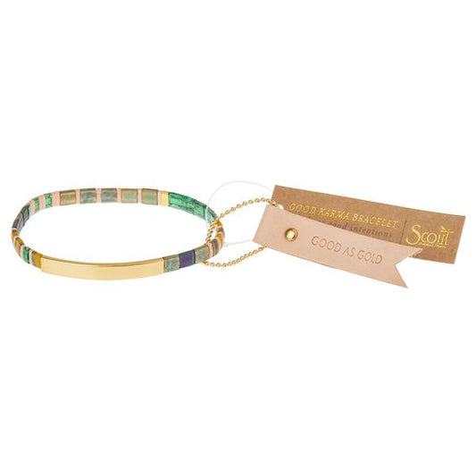 Scout Curated "Good Karma" Miyuki Bracelet | Good as Gold - Forest/Blush/Gold