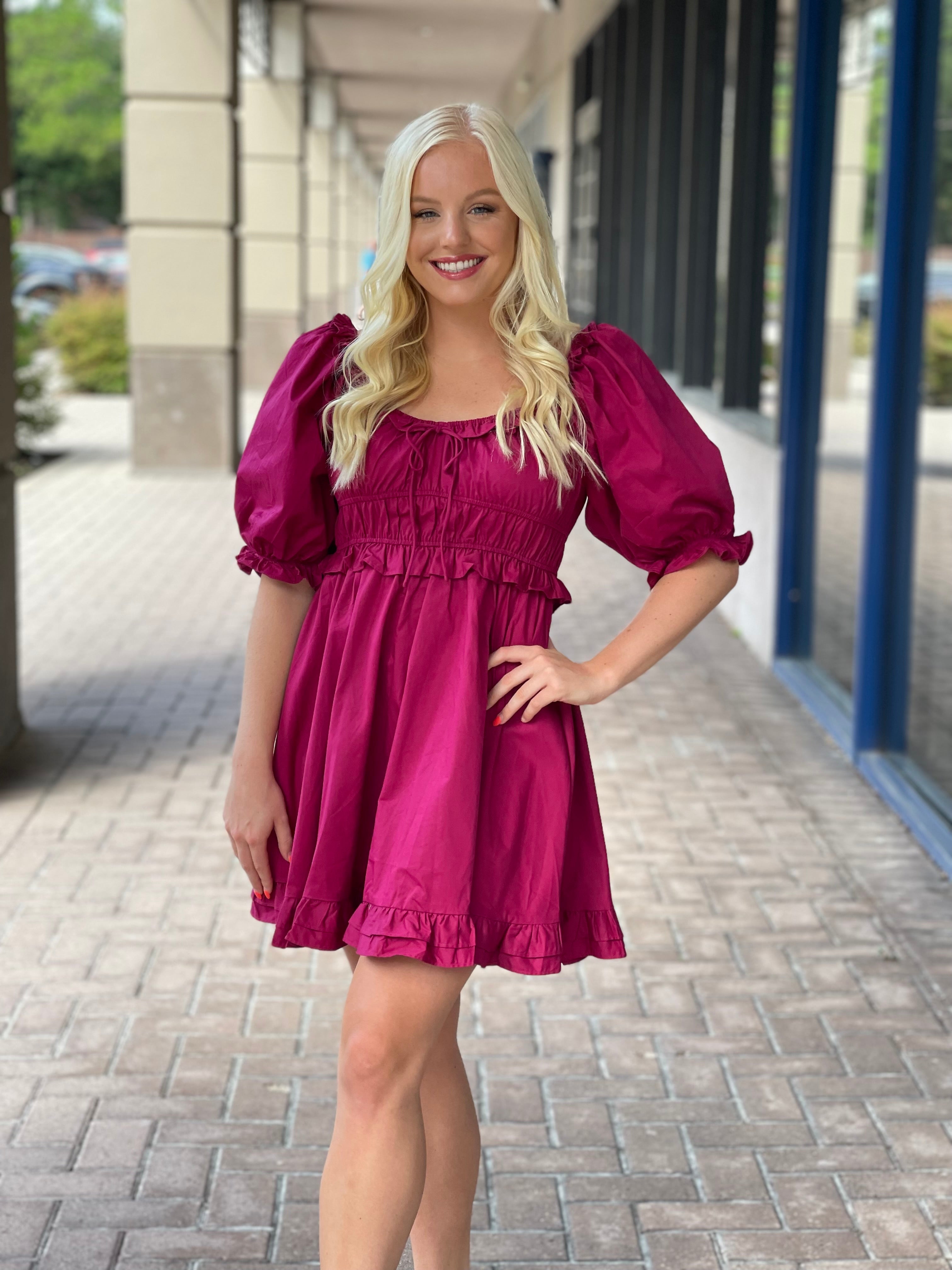 The Madison Babydoll Dress-Fuchsia – Adelaide's Boutique