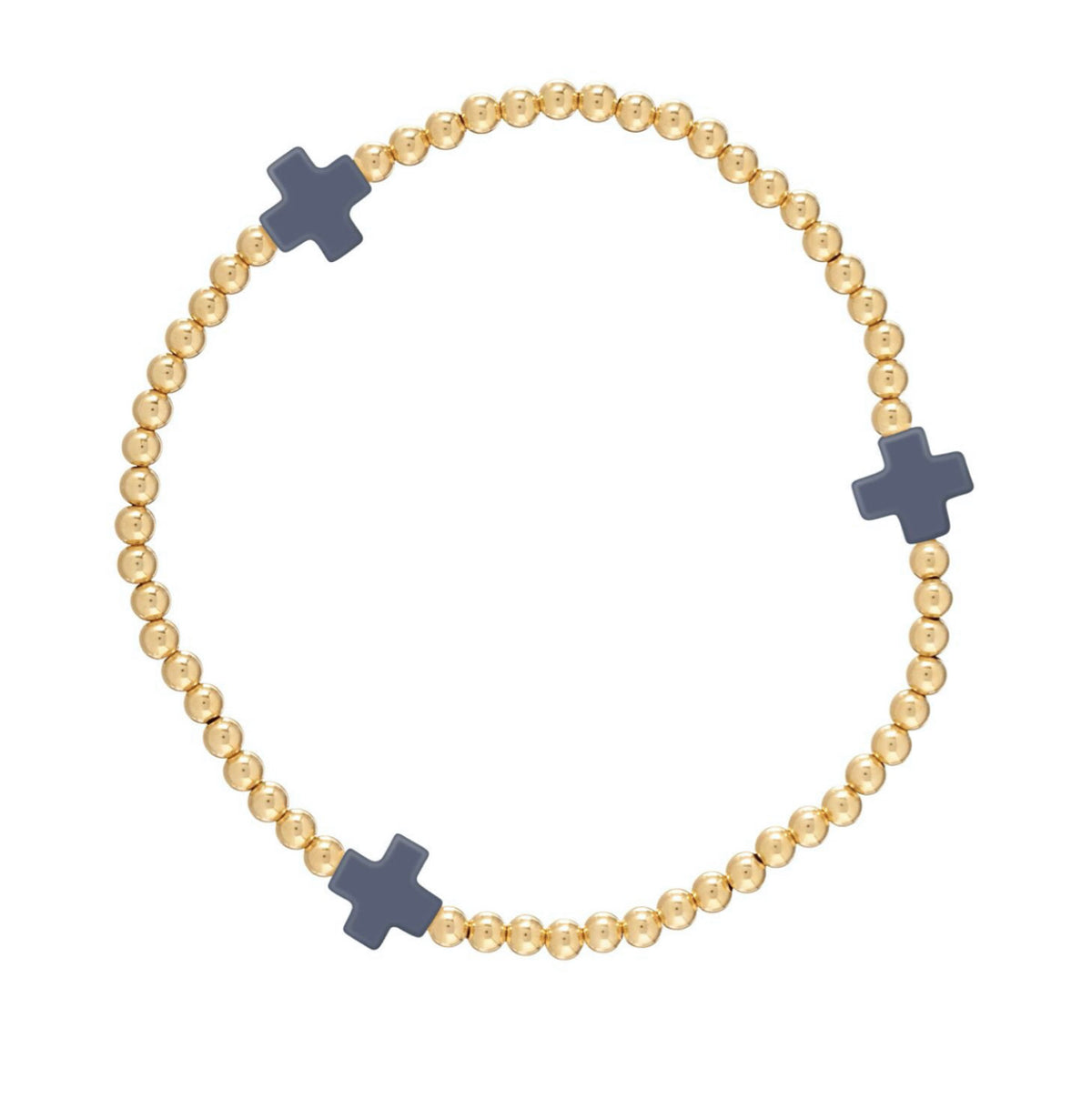 Enewton “Signature Cross” Gold 3mm Bead Bracelet- Navy