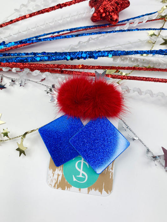 Blue & Red Field Goal Drop Earrings