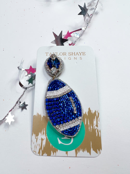 Beaded Blue Football Earrings