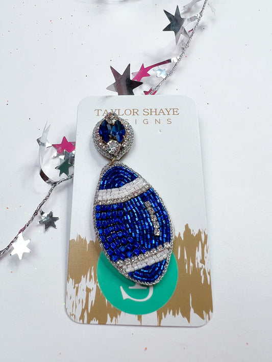 Beaded Blue Football Earrings