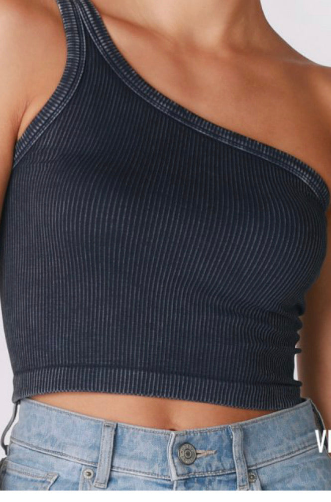 Niki Biki Vintage One Shoulder Crop Top - Available in 9 Colors