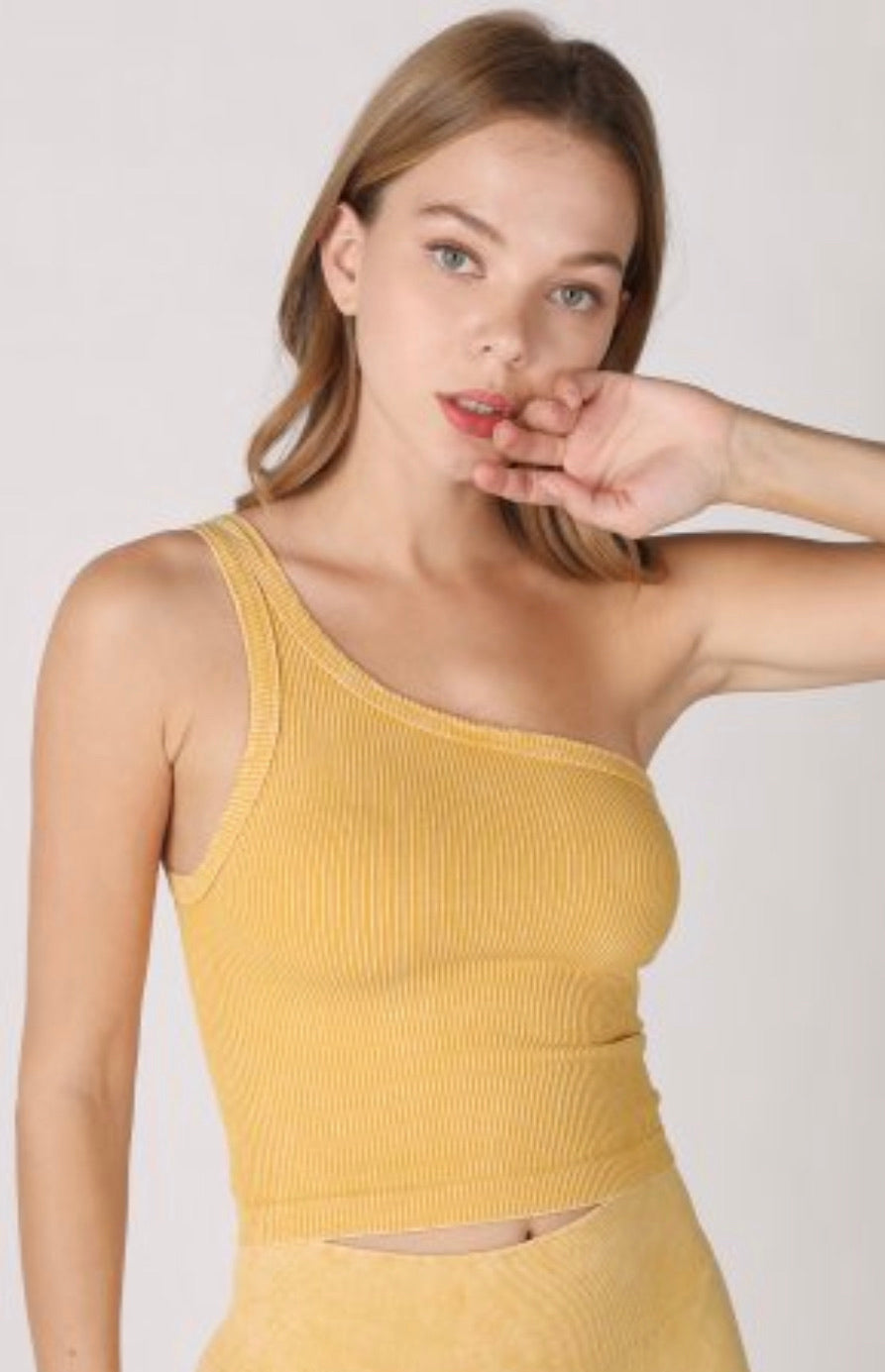 Niki Biki Vintage One Shoulder Crop Top - Available in 9 Colors