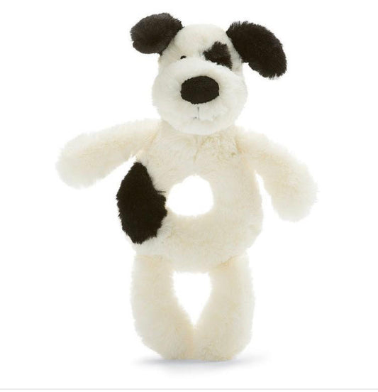 Jellycat Bashful Puppy Ring Rattle- Black/Cream