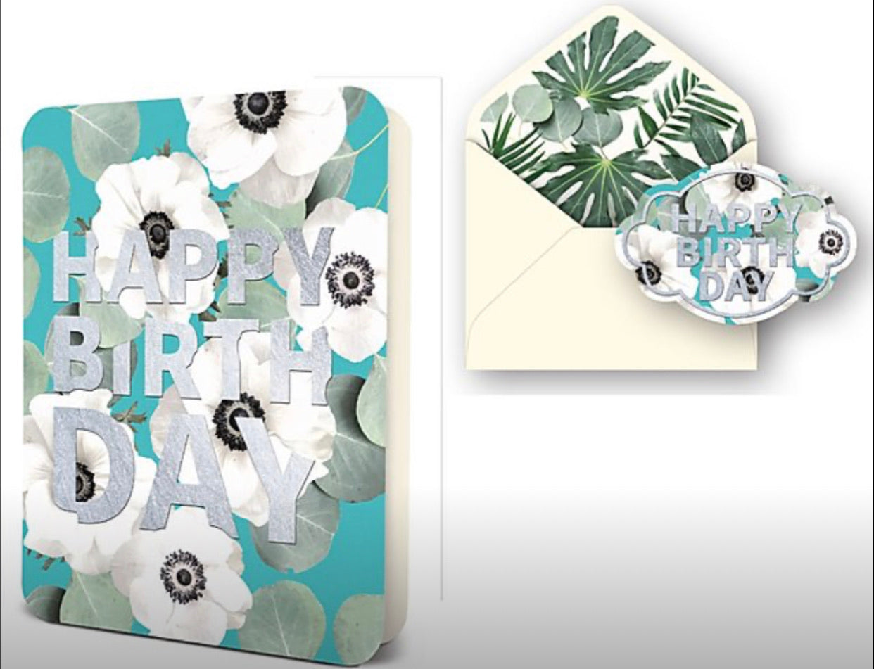 Happy Birthday White Floral Card
