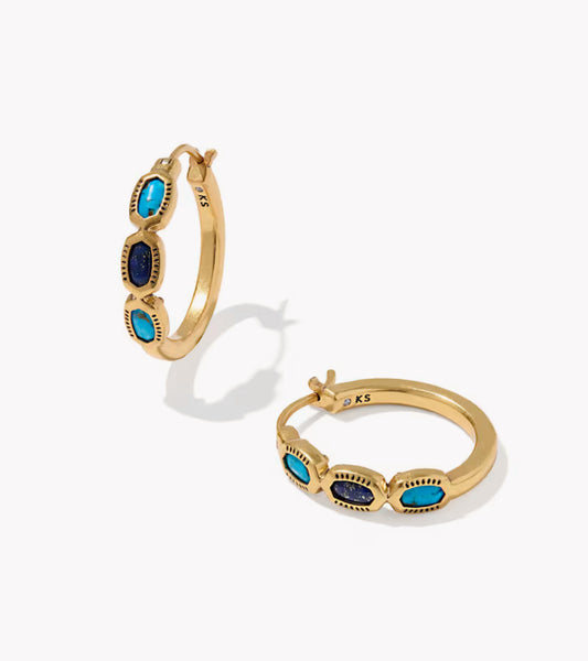 Kendra Scott Mini Elisa Hoop Earring-Vintage Gold Blue Mix