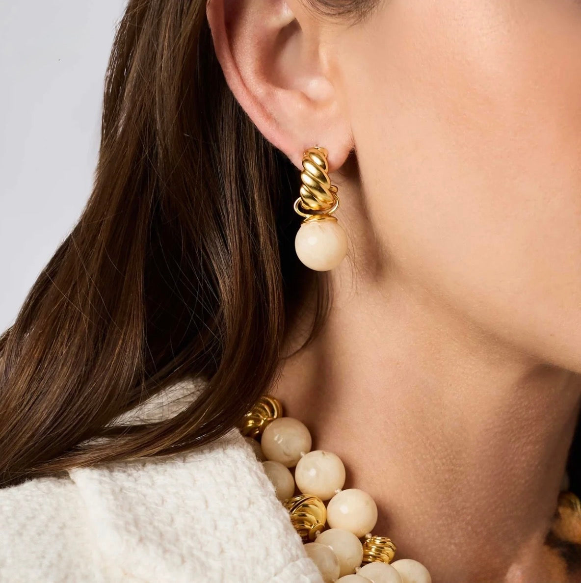 Julie Vos “Ravello” Statement Hoop & Charm Earring - Gold/Ivory