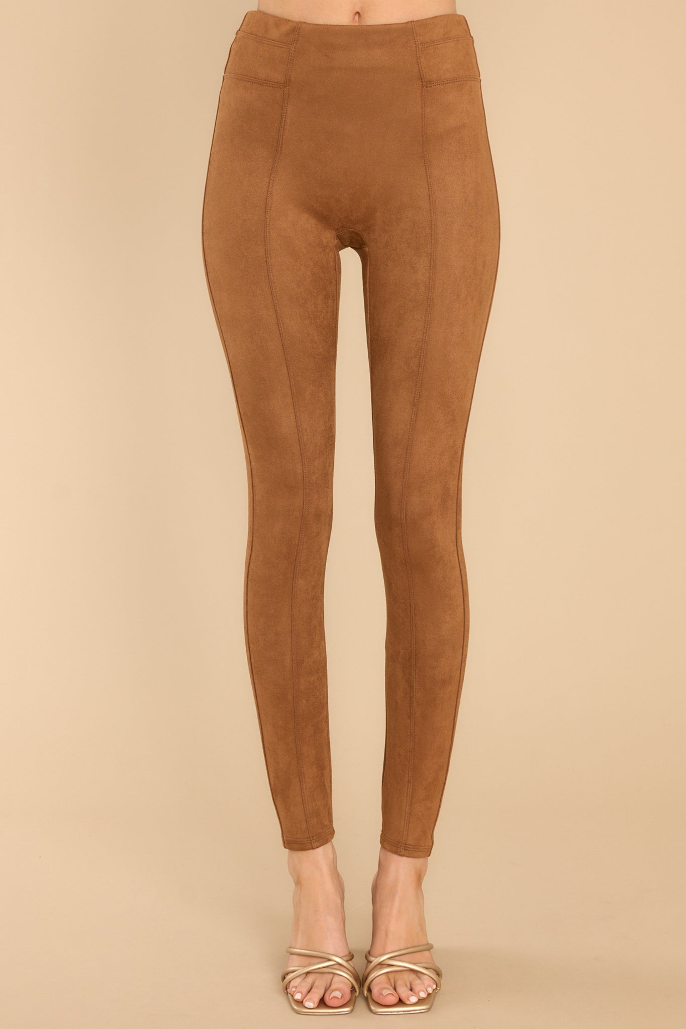NWT SPANX 20322R Faux Suede Leggings in Rich Caramel Seamed Pull