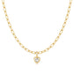 LeMel “Blaire” Bezel Heart CZ Charm Necklace 18” (on Paperclip chain)