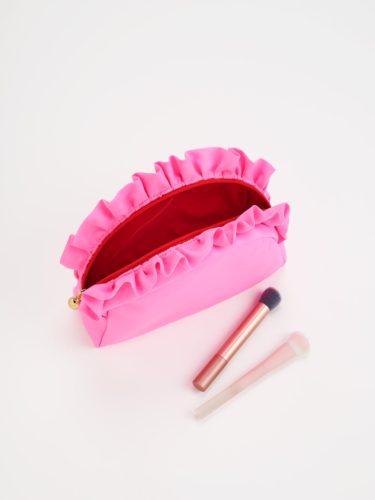 Shiraleah Solid Ruffle Large Zip Pouch-Pink