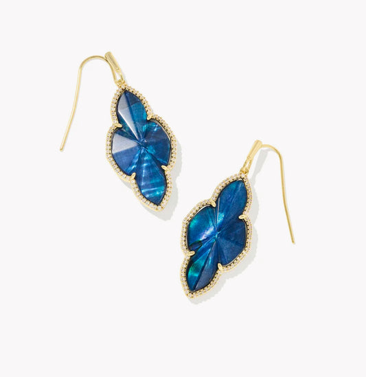 Kendra Scott Abbie Pave Frame Drop Earrings - Gold Navy Abalone