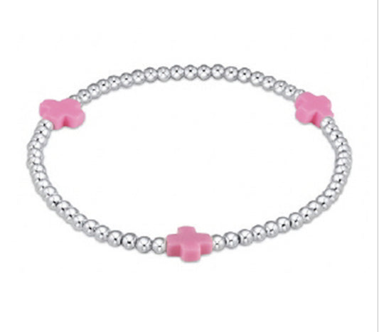 Enewton Extends Signature Cross Sterling Pattern 3mm Bead Bracelet-Bright Pink