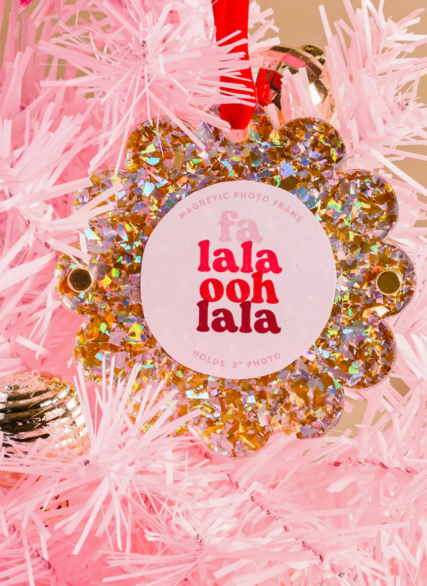 The Darling Effect Holiday Scalloped Frame Ornament-Gold Glitter