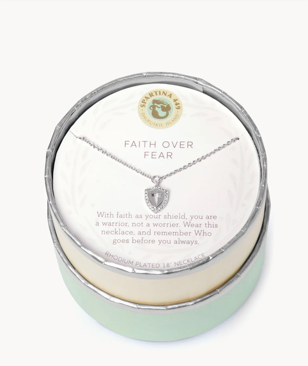 Spartina 449 Sea La Vie 18” Necklace -Faith Over Fear/Cross Shield-Silver