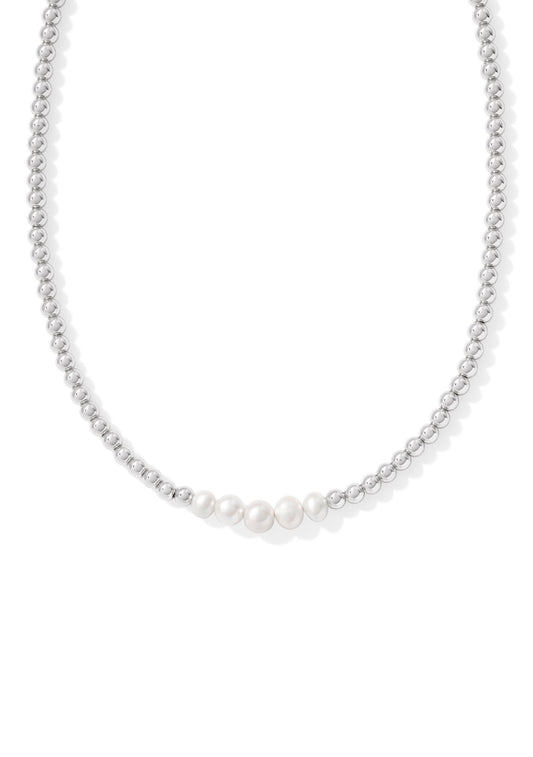 Kendra Scott Eve Beaded Strand Necklace-Silver White Pearl