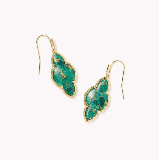 Kendra Scott Abbie Drop Earring-Gold Bronze Veined Malachite