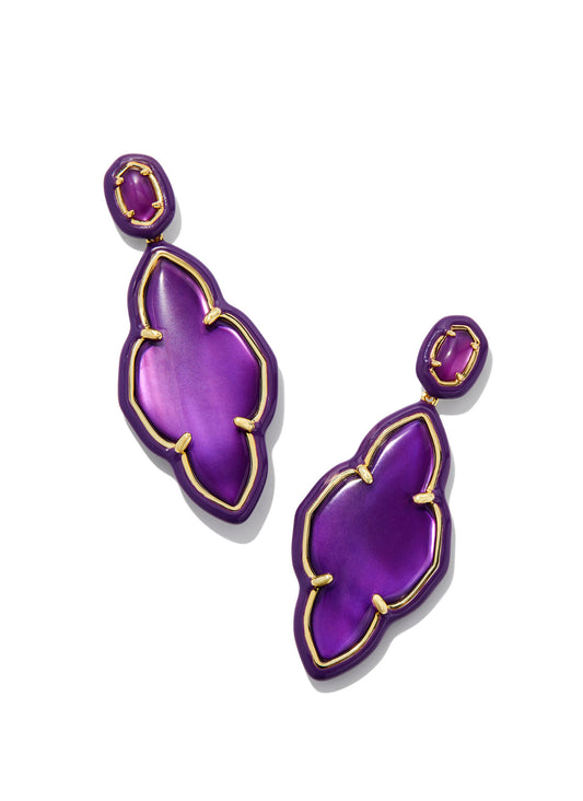 Kendra Scott Abbie Enamel Framed Statement Earring- Gold Purple MOP