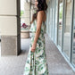 KLD "Manda" Leaf Print Strapless Maxi-Green Tropic