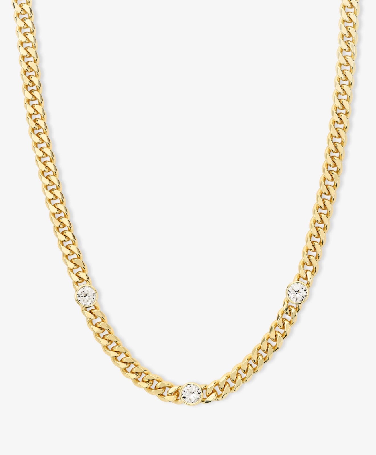 Melinda Maria “Julian Triple Diamond” Cuban Chain Necklace Gold/White