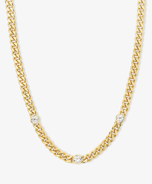 Melinda Maria “Julian Triple Diamond” Cuban Chain Necklace Gold/White 16”