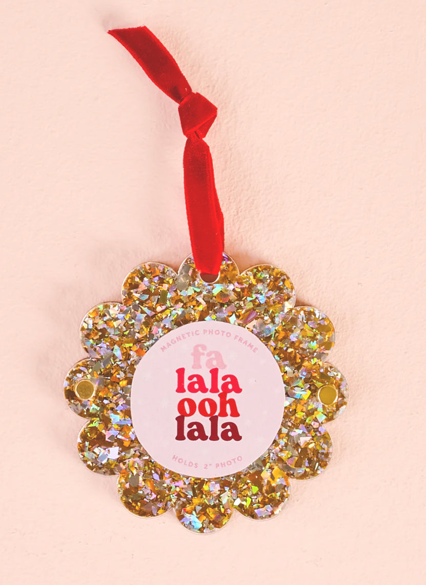 The Darling Effect Holiday Scalloped Frame Ornament-Gold Glitter