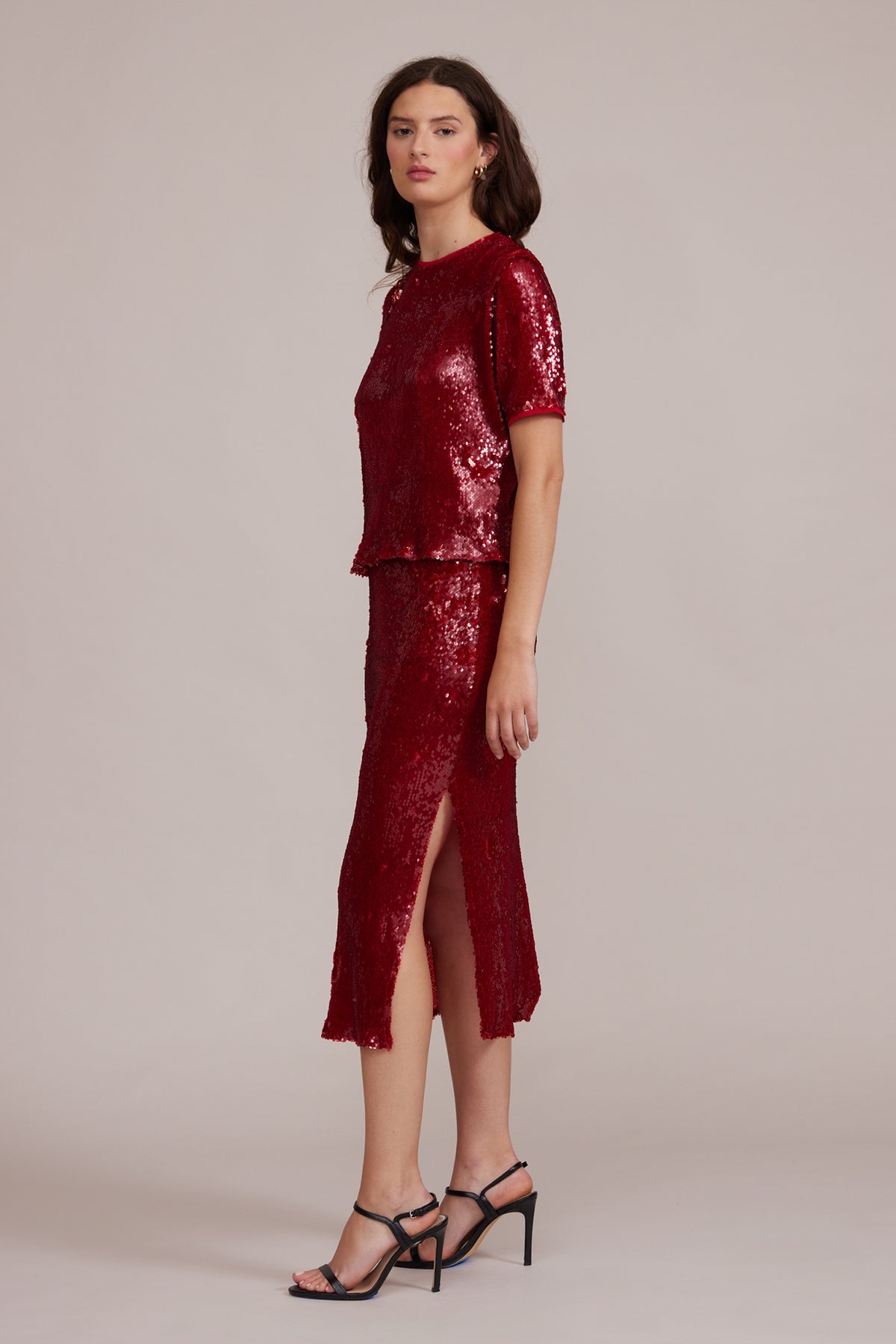 Lucy Paris "Cherry" Sequined Top-Deep Red