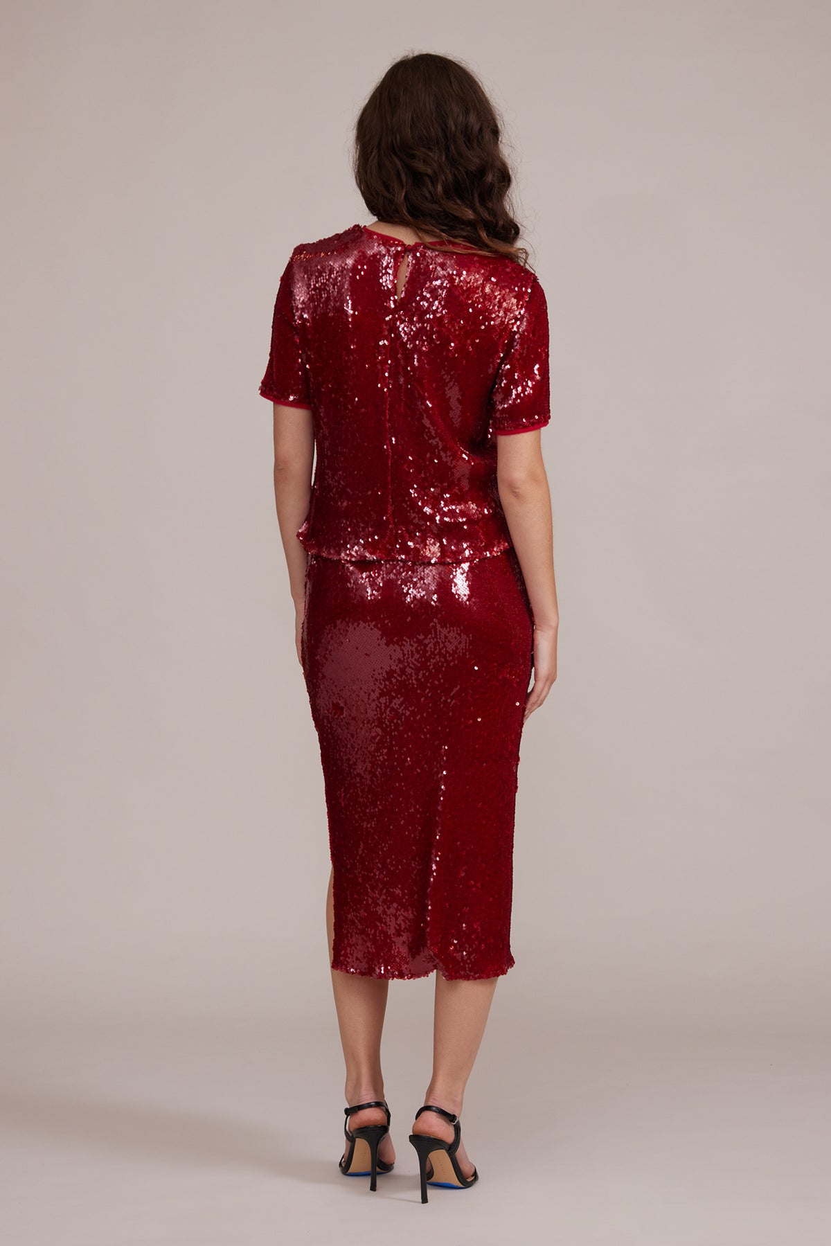 Lucy Paris "Cherry" Sequined Top-Deep Red