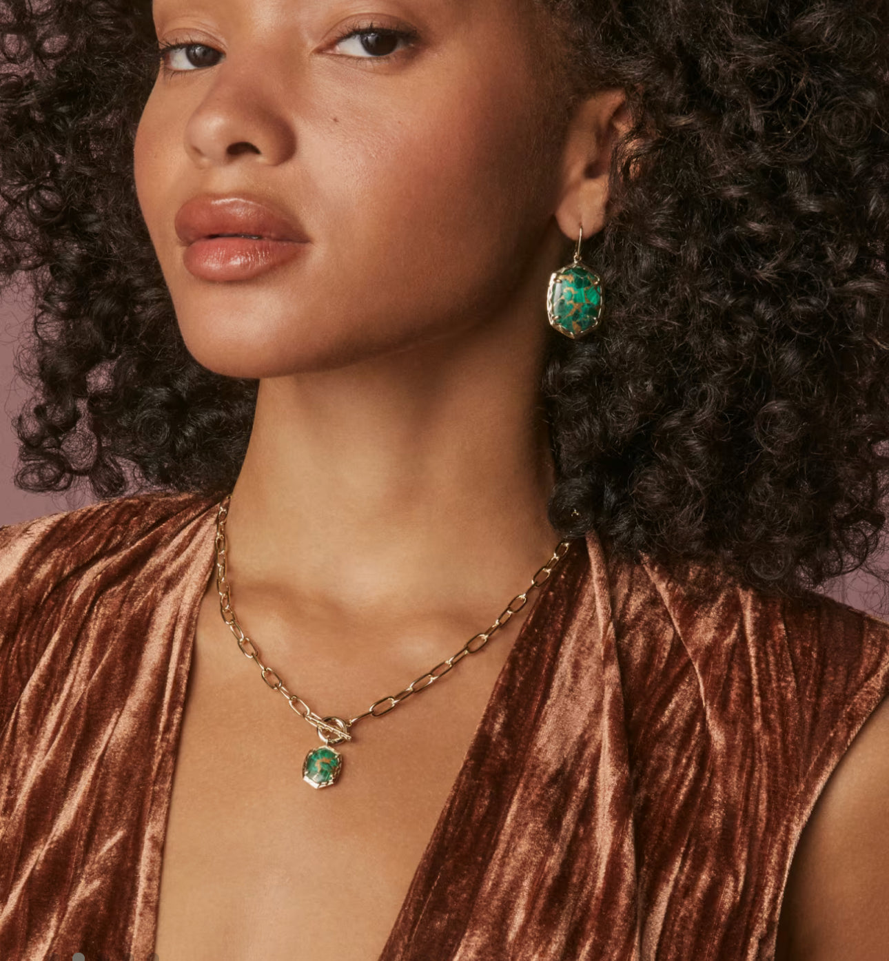 Kendra Scott Daphne Link & Chain Necklace-Gold Bronze Veined Malachite
