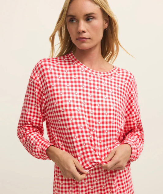 Z Supply Bisous Gingham PJ L/S Top - Kiss Me Red