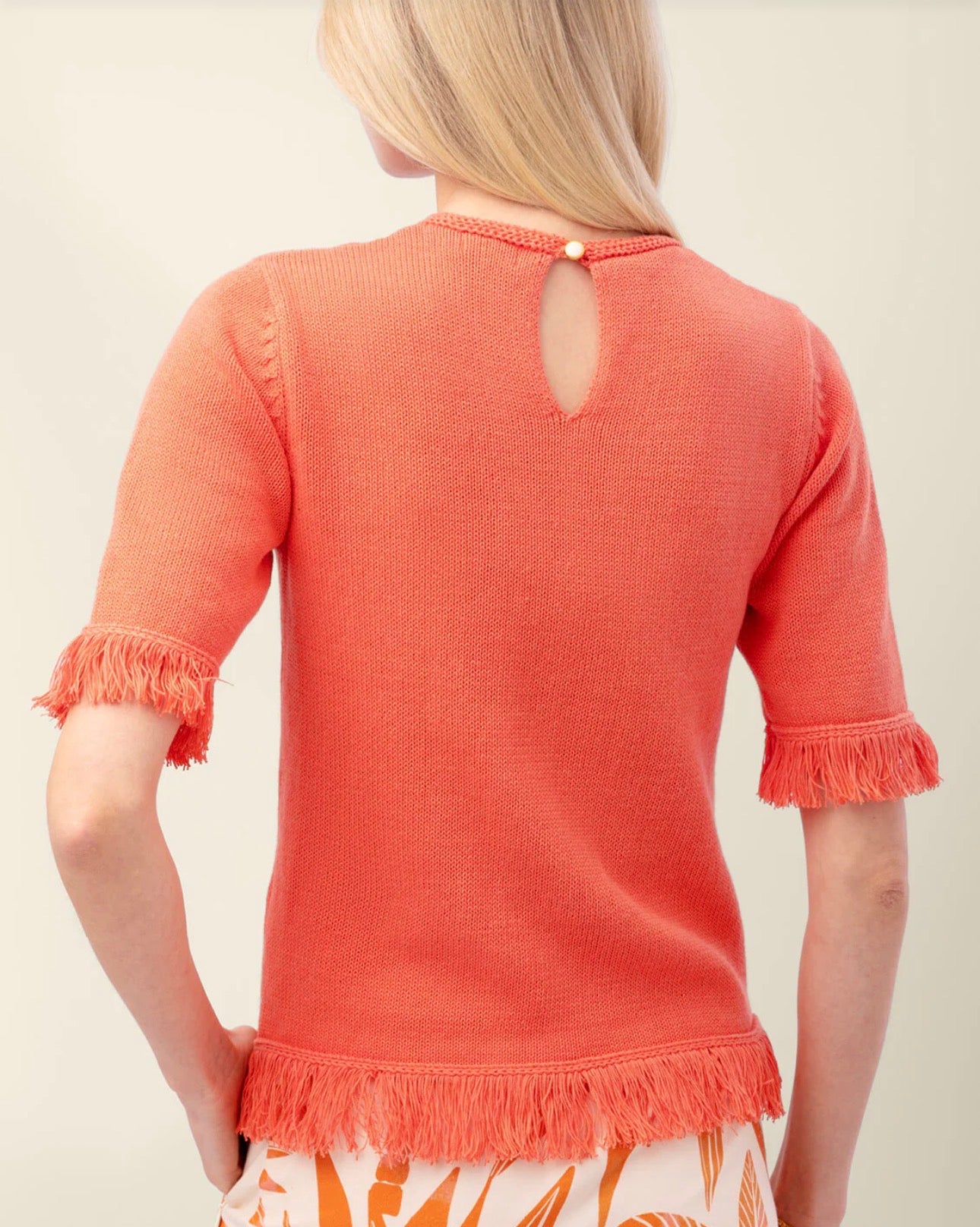 Spartina 449 "Sofia" Fringe Sweater-Emberglow