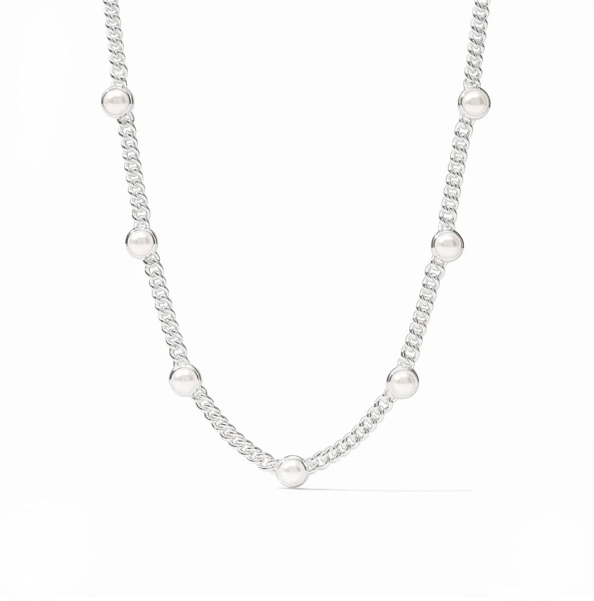 Julie Vos "Dolce” Delicate Station Necklace- Silver/Pearl