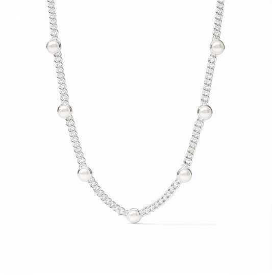 Julie Vos "Dolce” Delicate Station Necklace- Silver/Pearl
