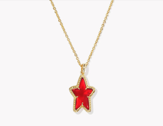 Kendra Scott Ada Star Short Pendant Necklace-Gold Red