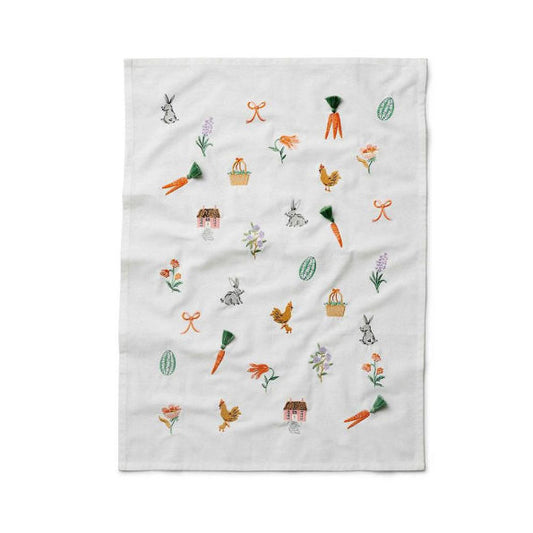 Rifle Paper Co. "Spring Farm" Embroidered Tea Towel