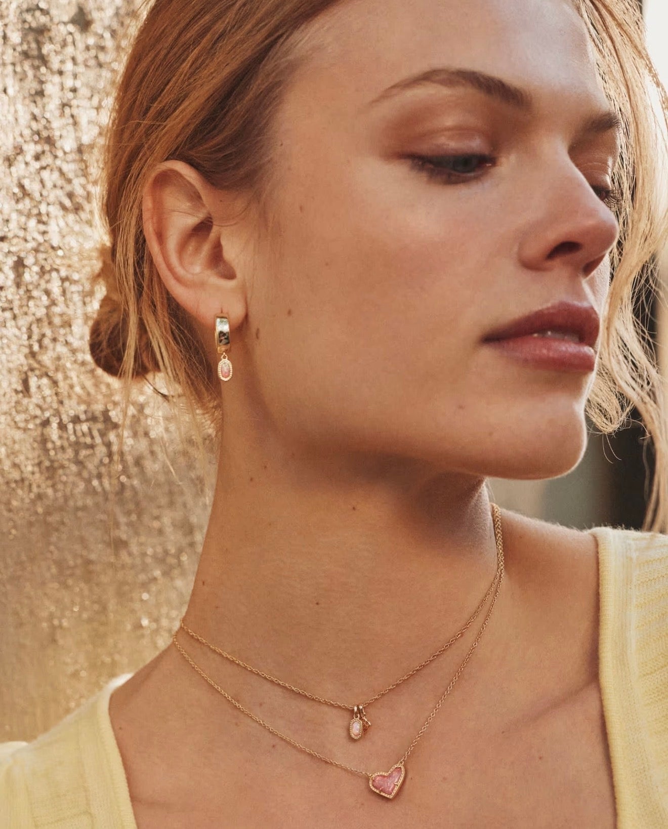 Kendra Scott Mini Elisa Dira Necklace-Gold/Light Pink Lab Opal