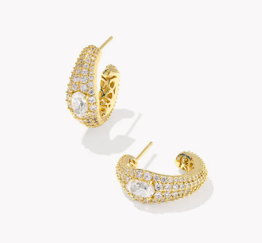 Kendra Scott Bella Hoop Earring-Gold White CZ